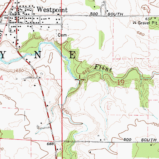 Topographic Map of Flint Run, IN