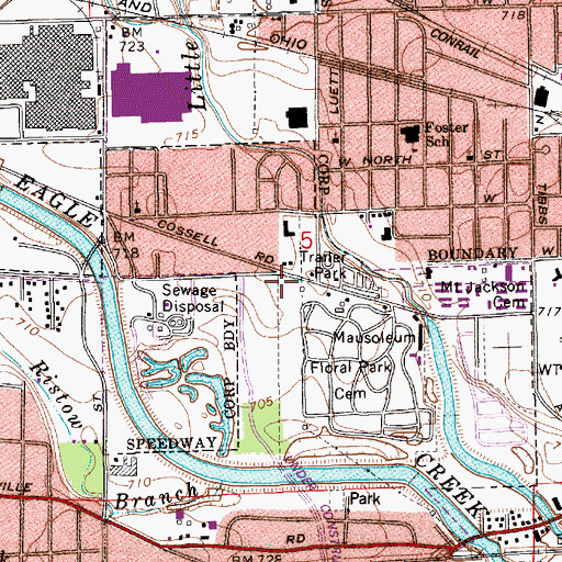 Topographic Map of Floral Park Cemetery, IN