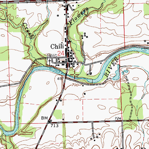 Topographic Map of Flowers Creek, IN