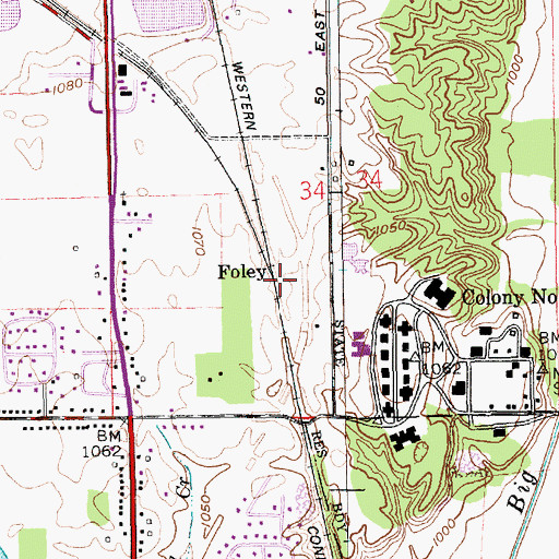 Topographic Map of Foley, IN
