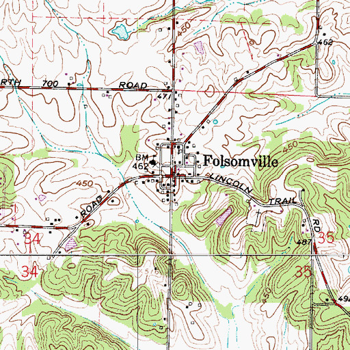 Topographic Map of Folsomville, IN