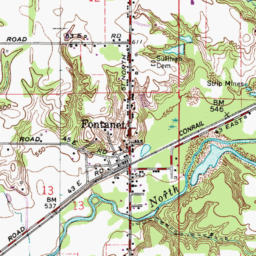 Topographic Map of Fontanet, IN