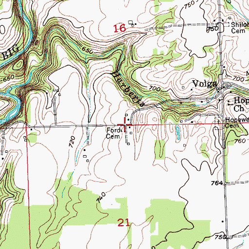 Topographic Map of Ford Cemetery, IN