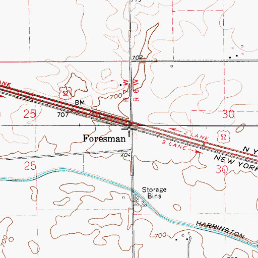 Topographic Map of Foresman, IN