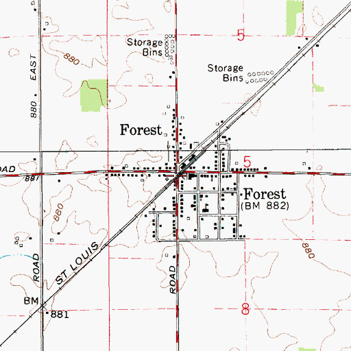 Topographic Map of Forest, IN