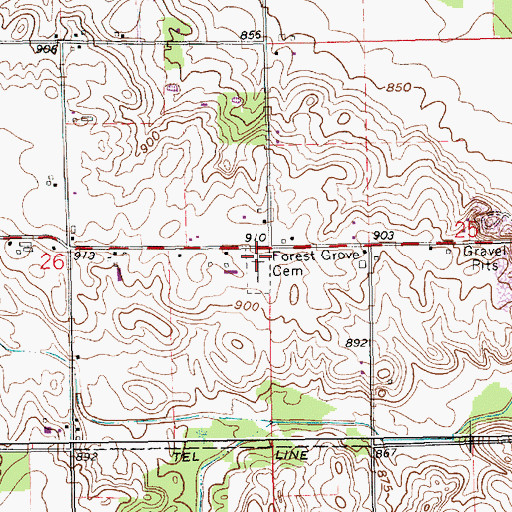 Topographic Map of Forest Grove Cemetery, IN