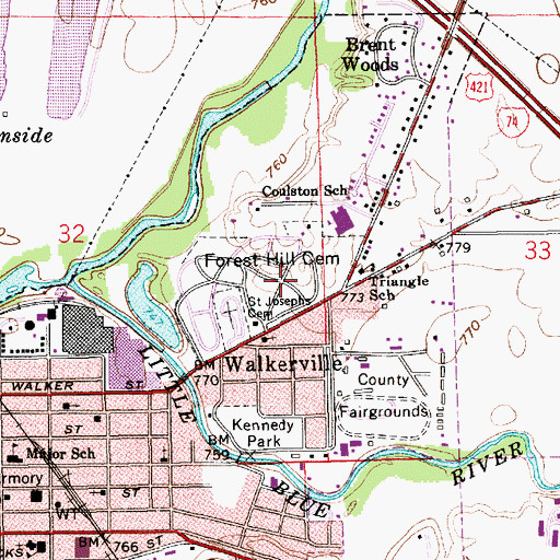Topographic Map of Forest Hill Cemetery, IN