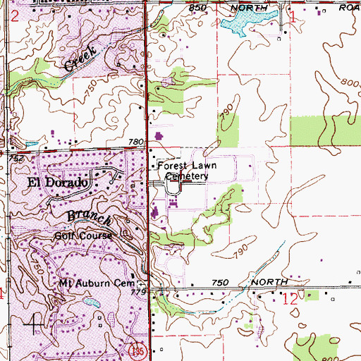 Topographic Map of Forest Lawn Memory Gardens, IN