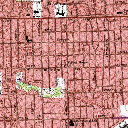Topographic Map of Forest Manor United Methodist Church, IN