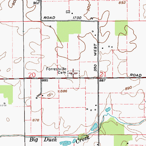 Topographic Map of Forrestville Cemetery, IN
