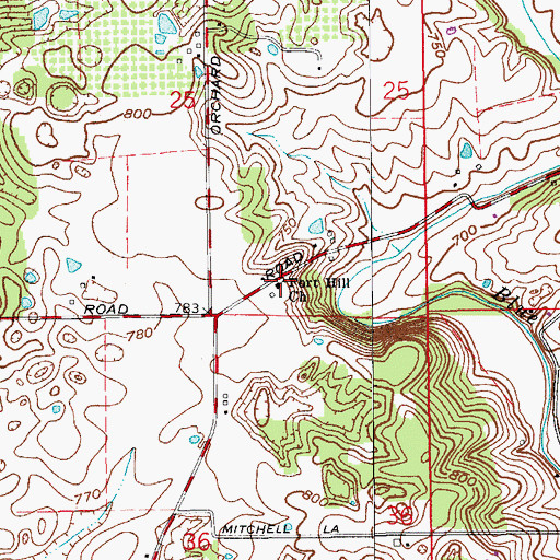 Topographic Map of Fort Hill Church, IN