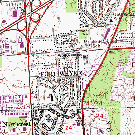 Topographic Map of Fort Wayne, IN