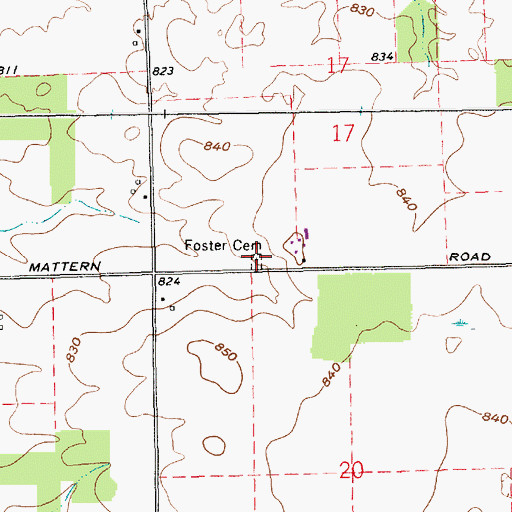 Topographic Map of Foster Cemetery, IN