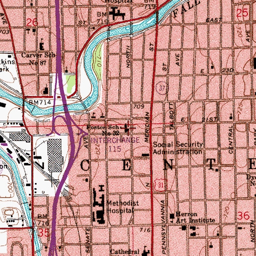 Topographic Map of Foster School Number 32 (historical), IN