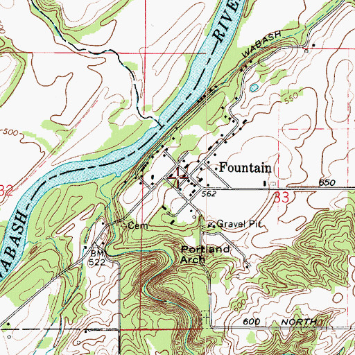 Topographic Map of Fountain, IN