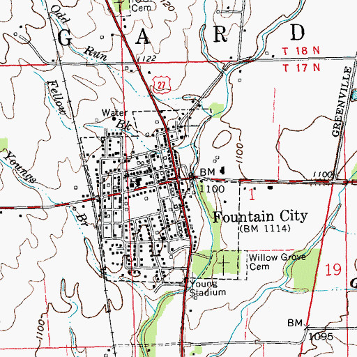 Topographic Map of Fountain City, IN