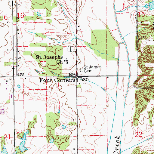 Topographic Map of Four Corners, IN