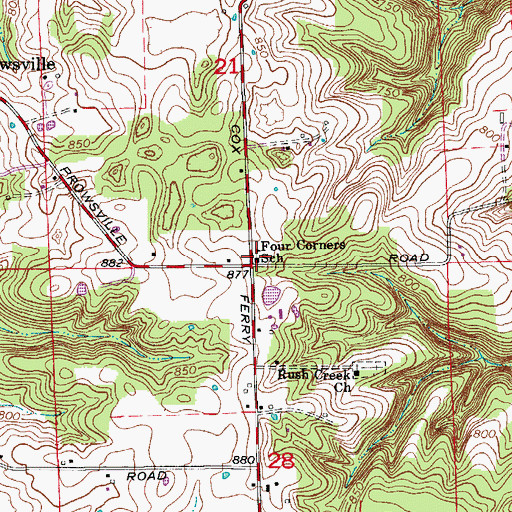 Topographic Map of Four Corners School, IN
