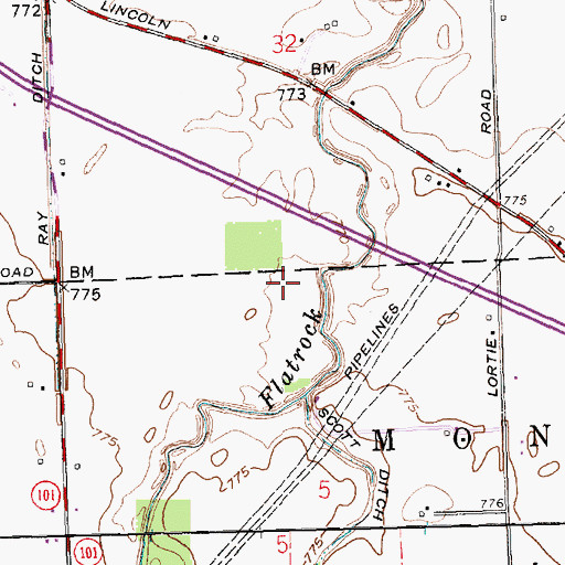Topographic Map of Four Presidents Corners, IN