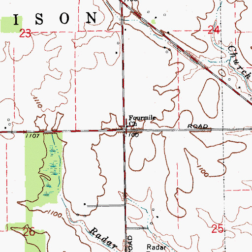 Topographic Map of Fourmile Church, IN