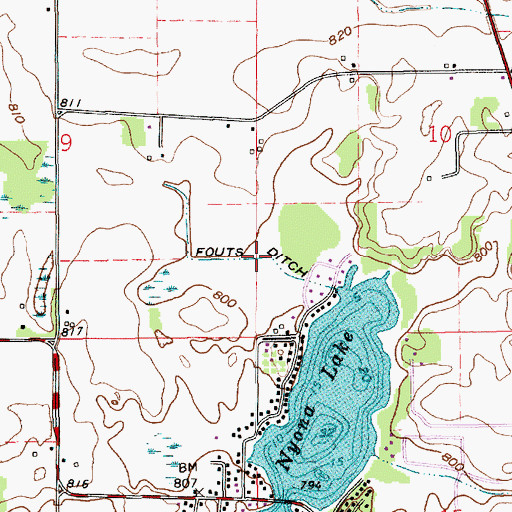 Topographic Map of Fouts Ditch, IN