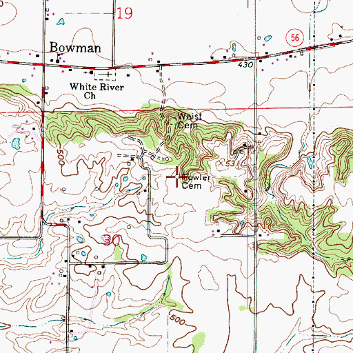 Topographic Map of Fowler Cemetery, IN