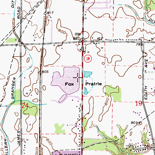 Topographic Map of Fox Prairie, IN