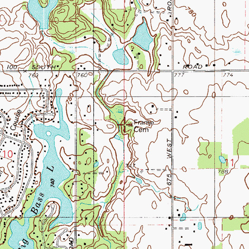 Topographic Map of Frame Cemetery, IN