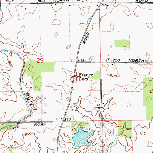 Topographic Map of France Cemetery, IN