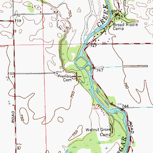 Topographic Map of Francis Cemetery, IN