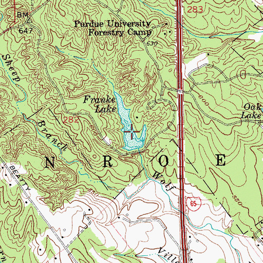 Topographic Map of Franke Lake, IN