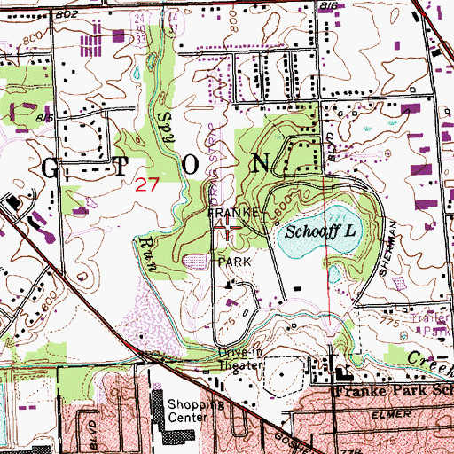 Topographic Map of Franke Park, IN