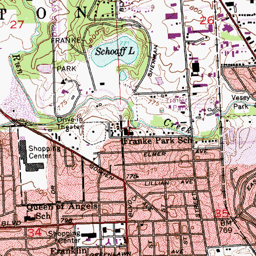 Topographic Map of Franke Park Elementary School, IN