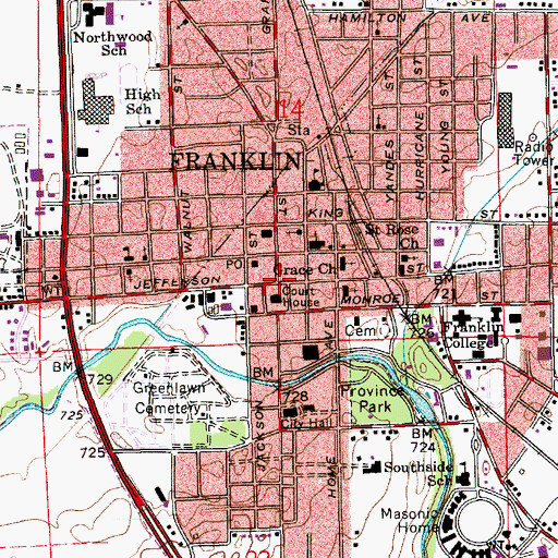 Topographic Map of Franklin, IN