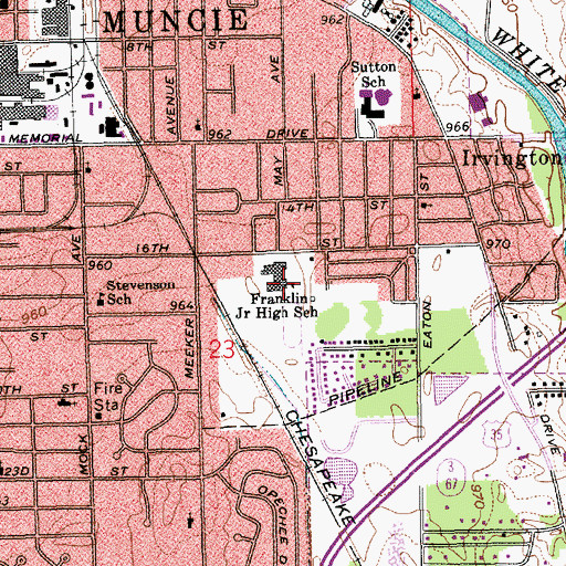 Topographic Map of Benjamin Franklin Middle School, IN