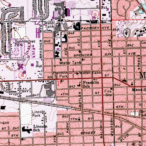 Topographic Map of Franklin Park, IN
