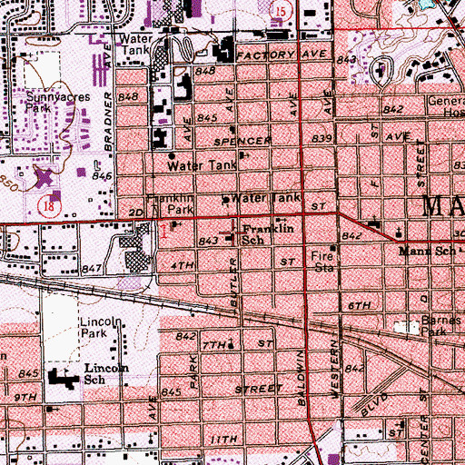 Topographic Map of Franklin School, IN