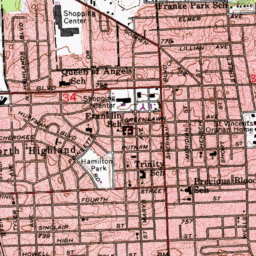 Topographic Map of Franklin School, IN