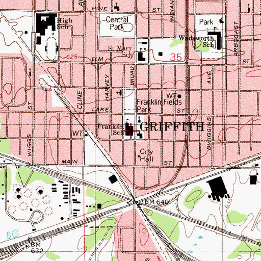 Topographic Map of Franklin Elementary School, IN