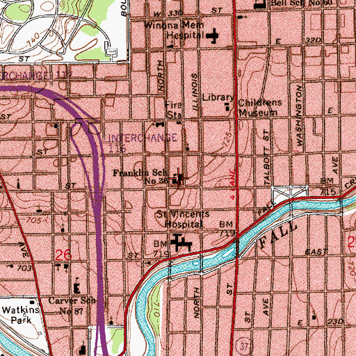 Topographic Map of Franklin School Number 36 (historical), IN
