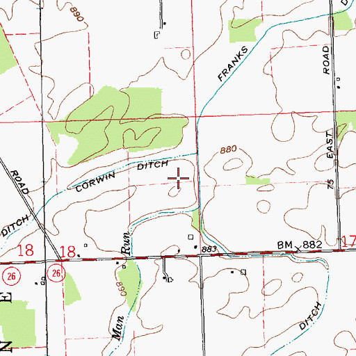 Topographic Map of Franks Ditch, IN