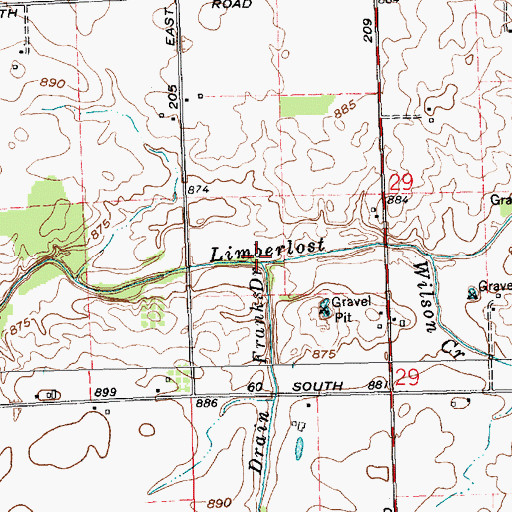 Topographic Map of Franks Drain, IN