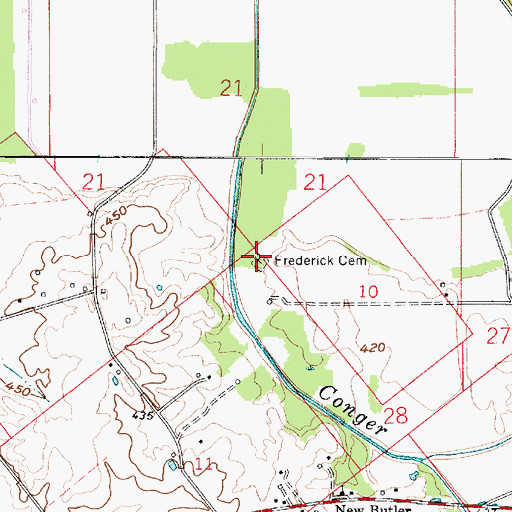 Topographic Map of Frederick Cemetery, IN