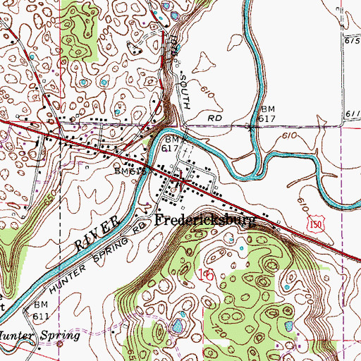 Topographic Map of Fredericksburg, IN