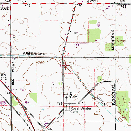 Topographic Map of Fredricks Ditch, IN