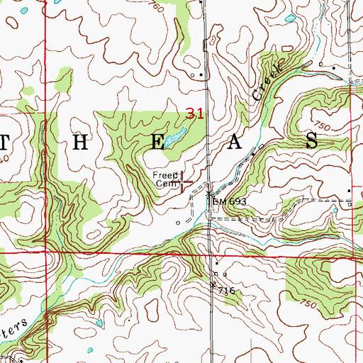 Topographic Map of Freed Cemetery, IN