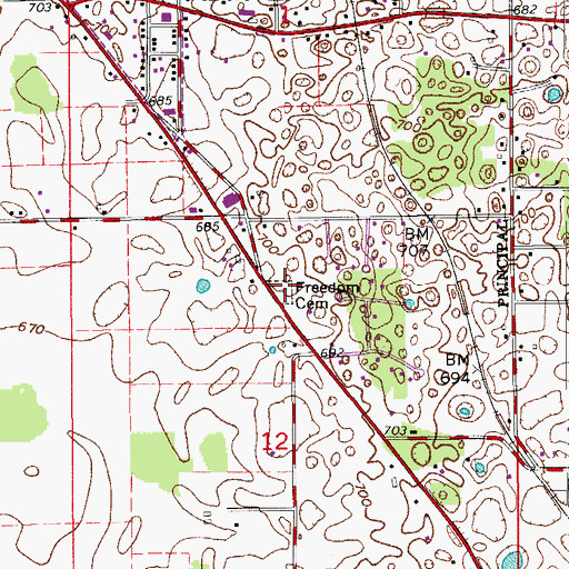 Topographic Map of Freedom Cemetery, IN