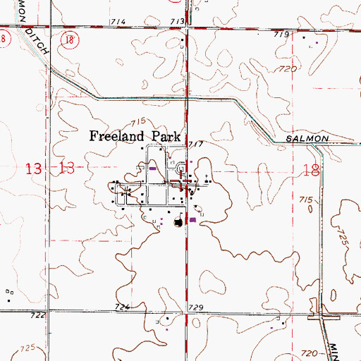 Topographic Map of Freeland Park, IN