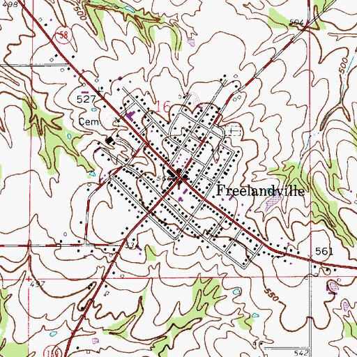 Topographic Map of Freelandville, IN