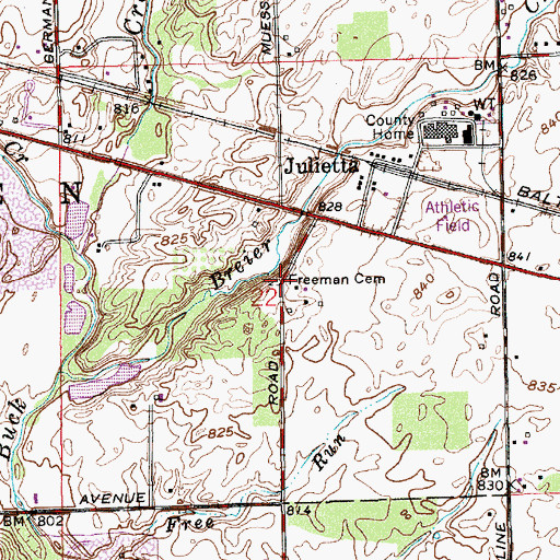 Topographic Map of Freeman Cemetery, IN
